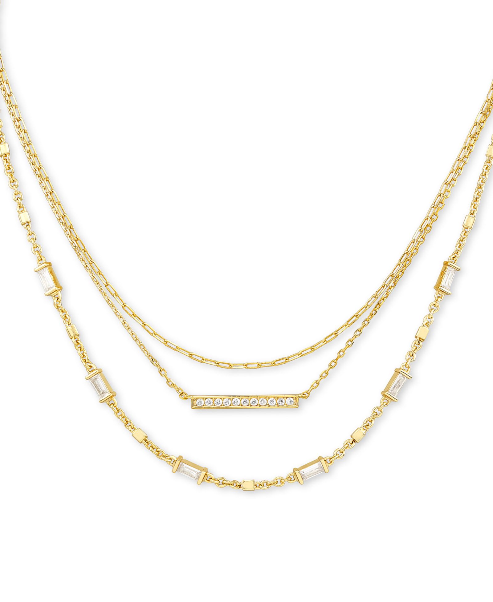 Ожерелье Kendra Scott 14k Gold-Plated Pavé Bar & Baguette-Crystal Layered