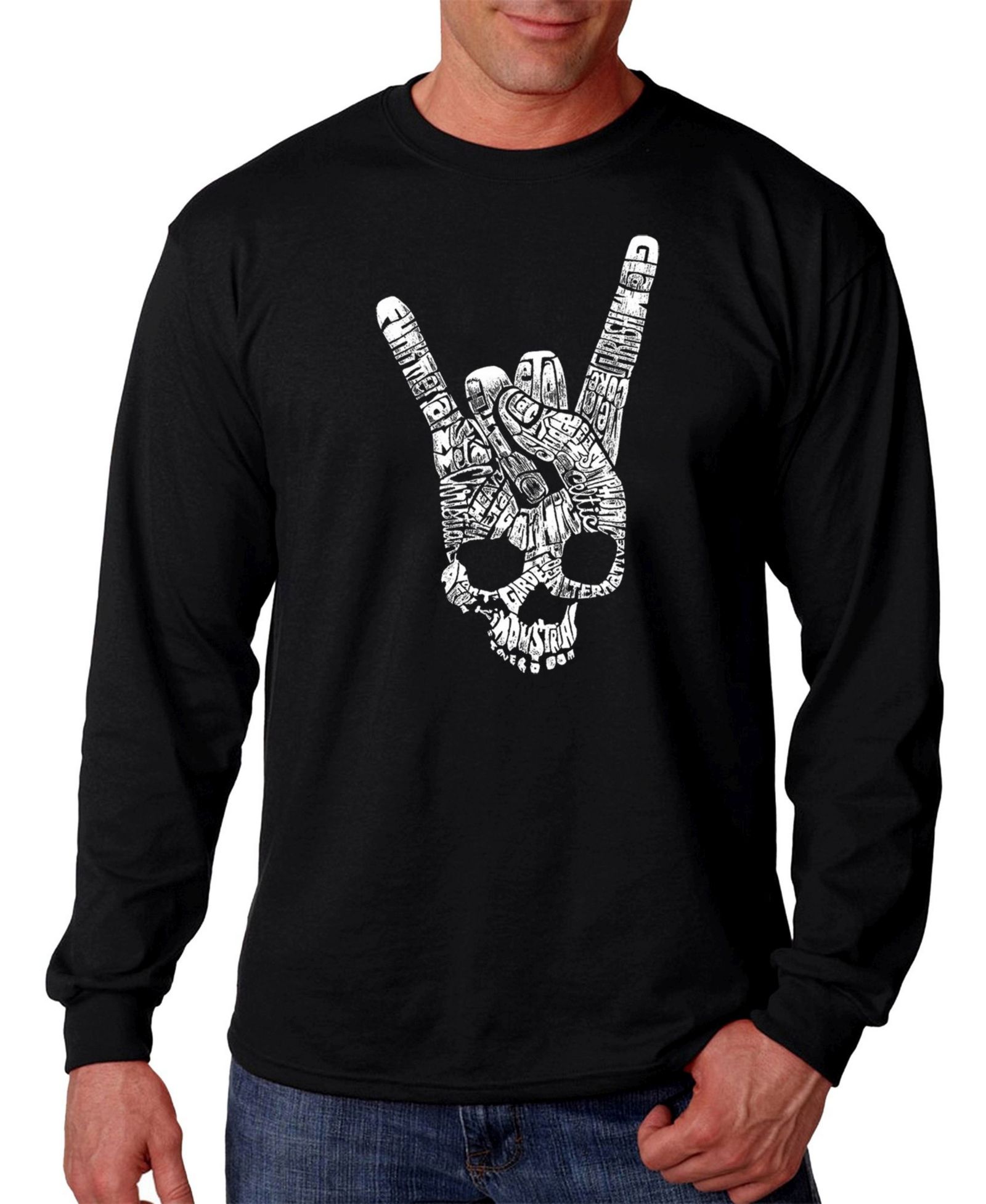 LA Pop Art Men's Heavy Metal Genres Word Art Long Sleeve T-shirt