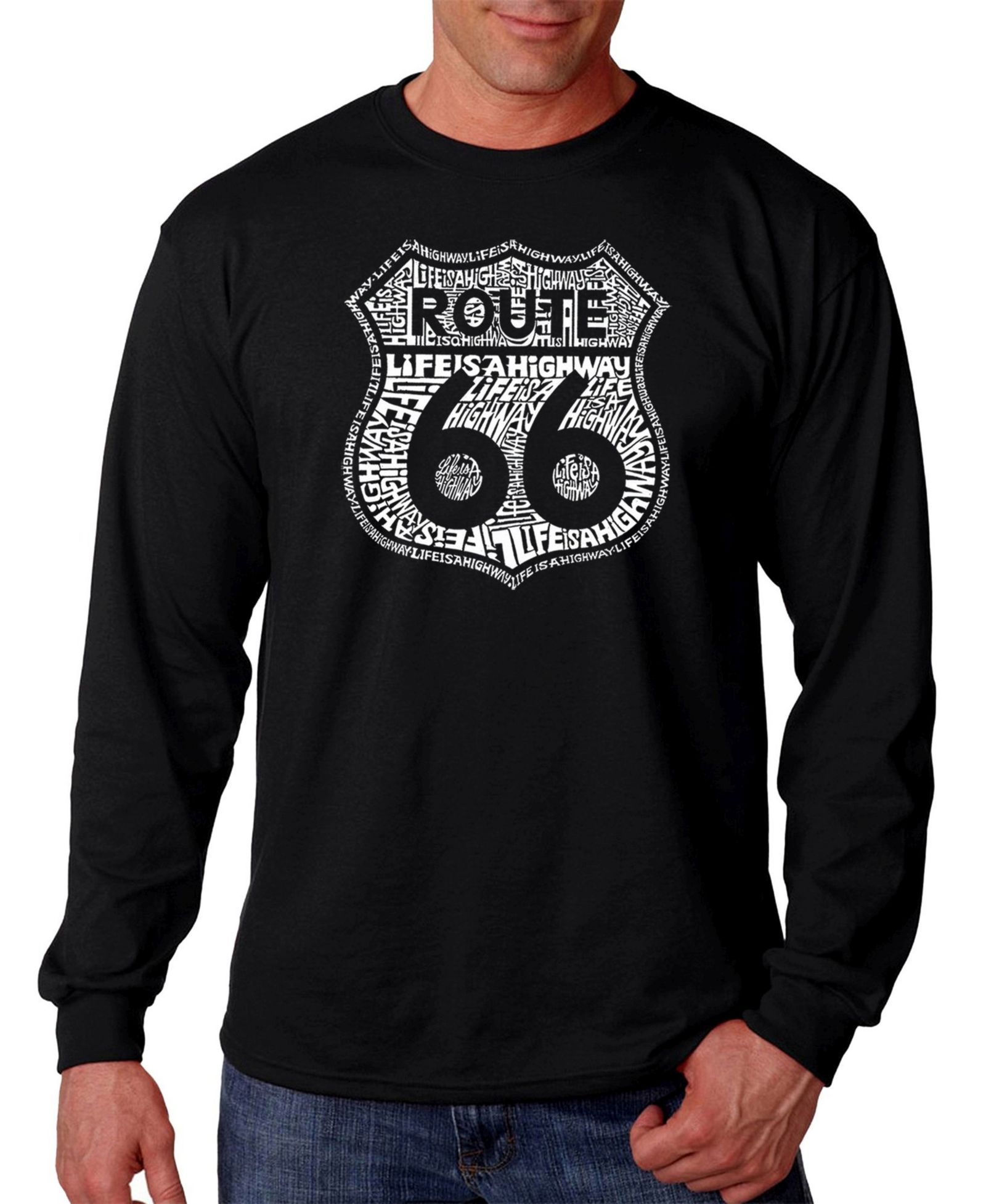 LA Pop Art Men's Route 66 - Life is a Highway Word Art Long Sleeve T-shirt