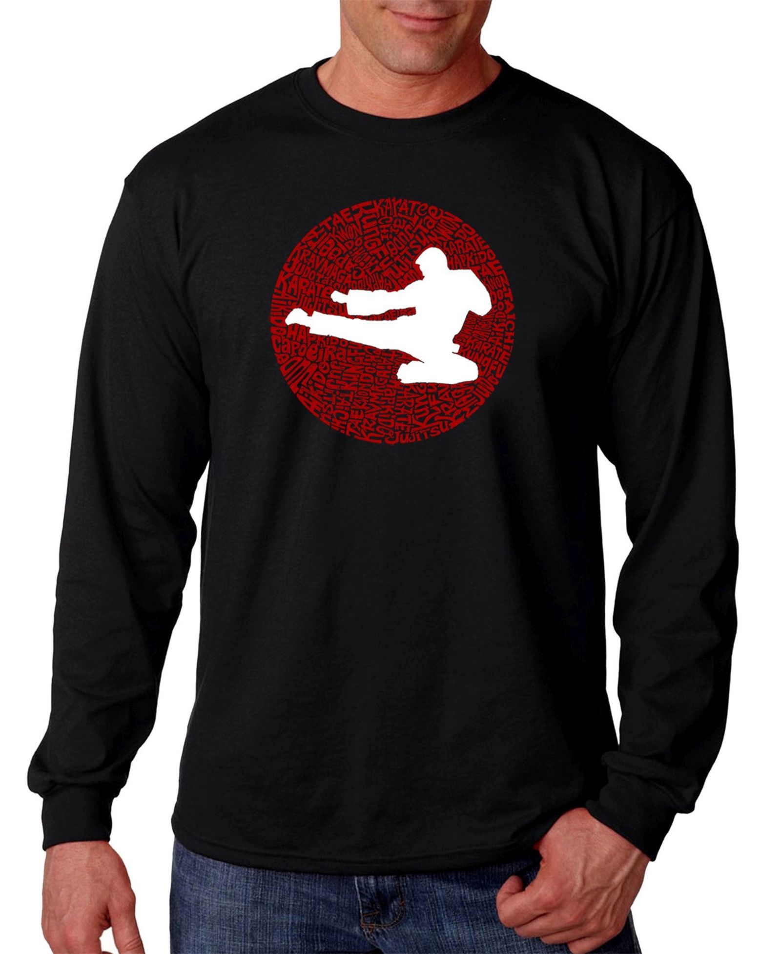 LA Pop Art Men's Types of Martial Arts Word Art Long Sleeve T-shirt
