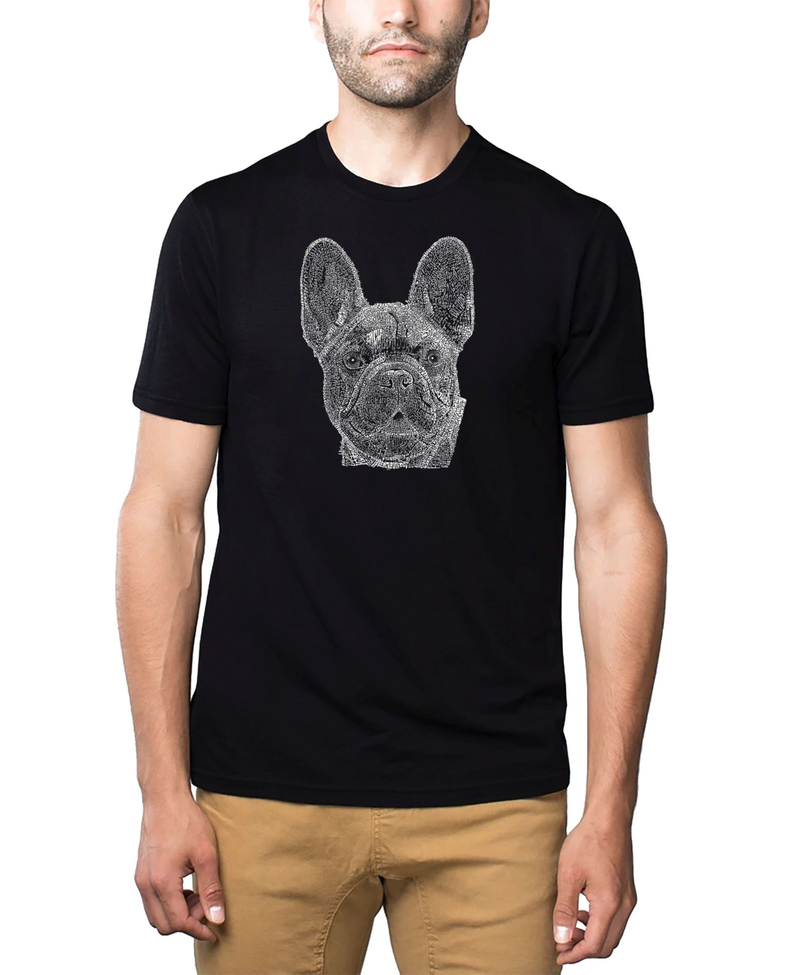 LA Pop Art Men's Cotton/Poly Blend Word Art French Bulldog T-shirt