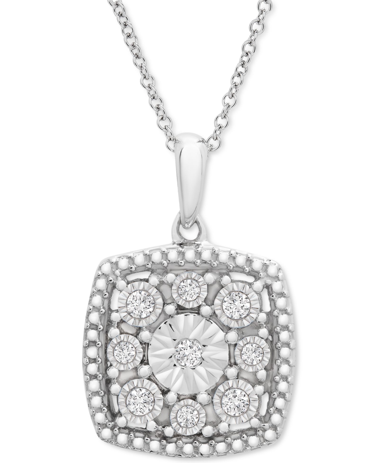 Diamond Cushion Cluster подвеска-кулон 18" (1/10 ct. t.w.) из стерлингового серебра