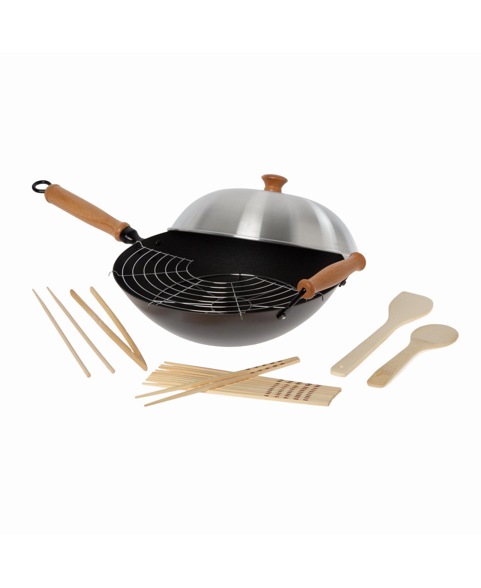 Набор вок Joyce Chen Professional Series 14" Carbon Steel Nonstick с крышкой и ручками из клена, 10 Pieces