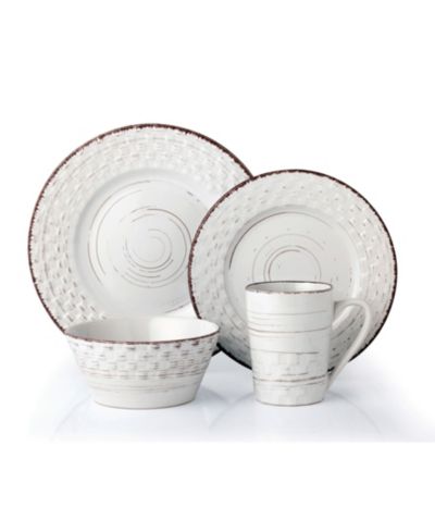 Lorren Home Trends 16 Piece Distressed Weave Dinnerware Set, Service for 4