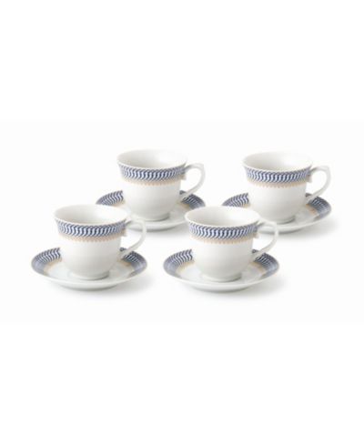 Lorren Home Trends Blue & Gold Teacup & Saucers, Service for 4
