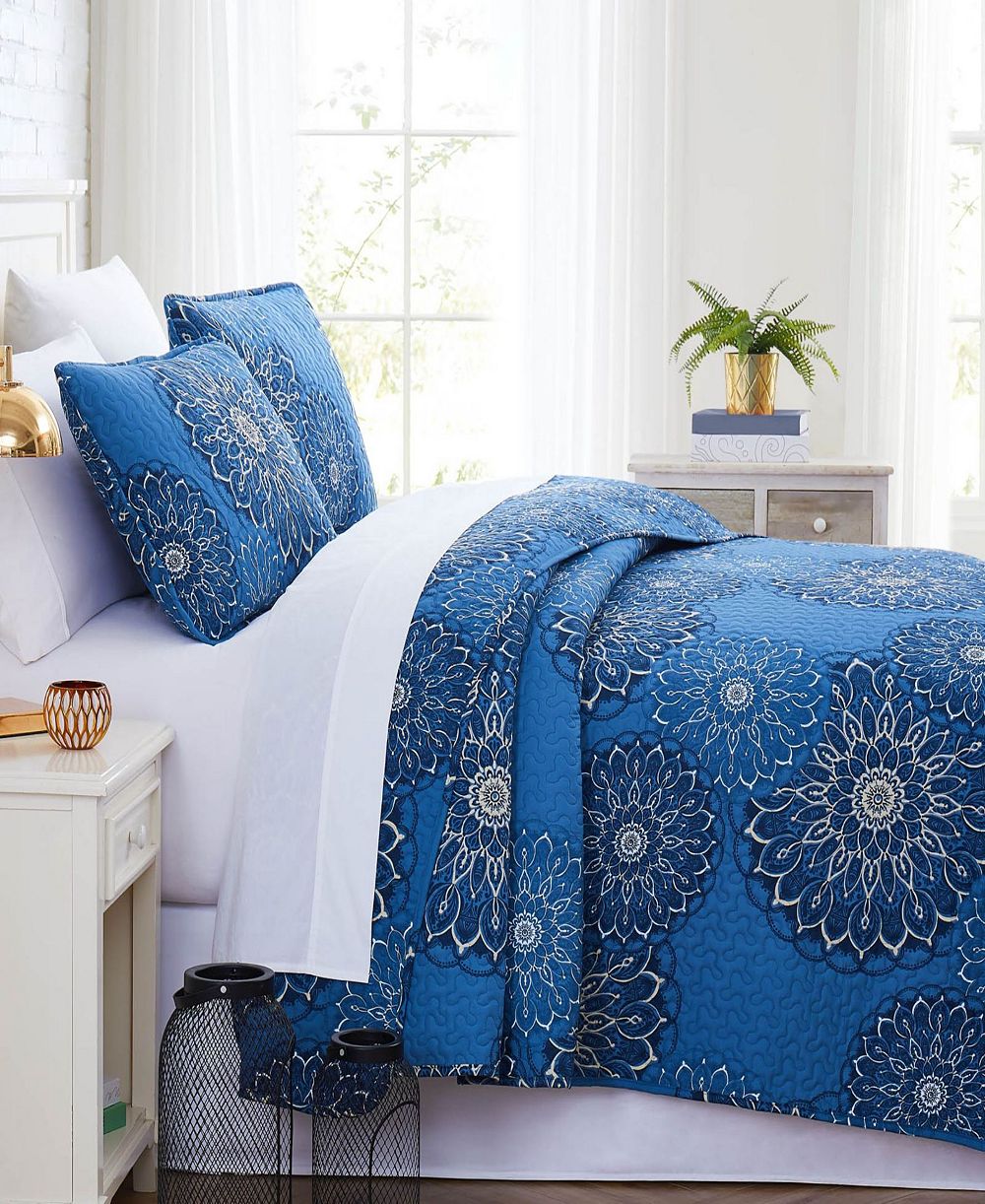 Southshore Fine Linens Midnight Floral Printed 3-Pc. Quilt Set, King