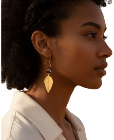 KENDI AMANI Gold-Tone Acacia Leaf Earrings – Handcrafted in Kenya
