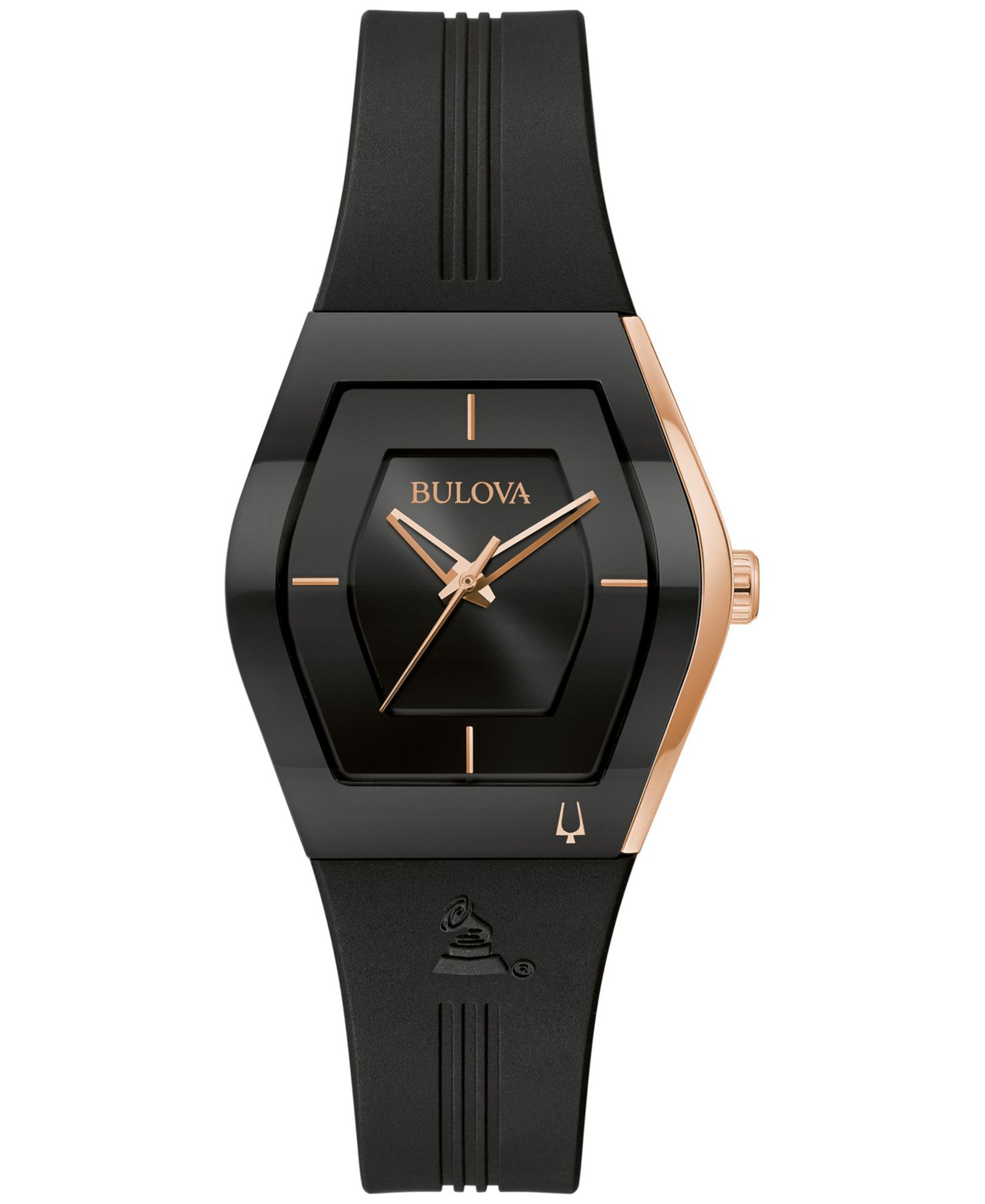 Женские часы Bulova Latin Grammy с черным силиконовым ремешком 30.5mm