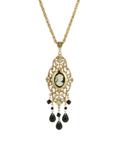 Женская подвеска-медальон 2028 Gold Tone Black Oval Cameo Locket Necklace