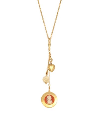 Женское ожерелье с кулоном 2028 Gold Tone Carnelian Cameo Round Locket с шармом
