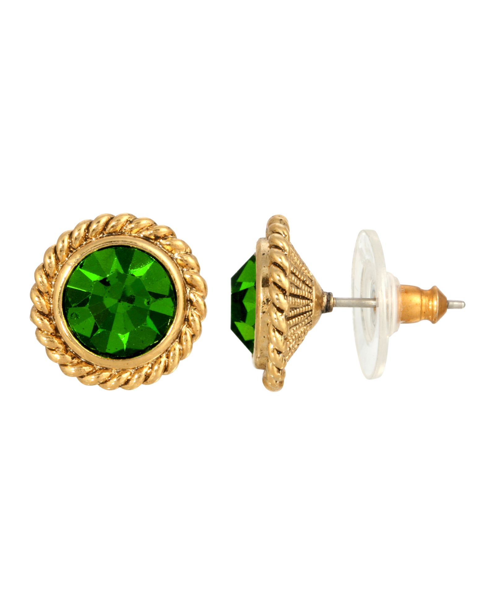 2028 Women's 14K Gold-tone Green Round Button Stud Earrings