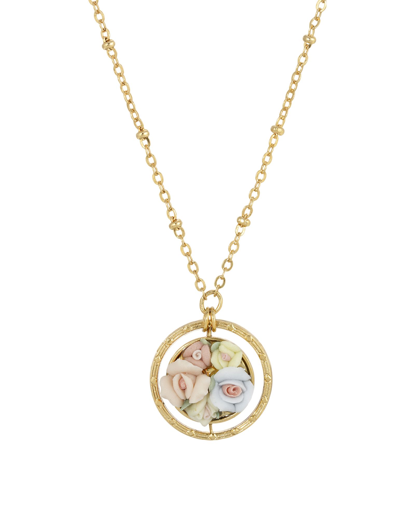 Женское круглое ожерелье 2028 Gold Tone Yellow Porcelain Flower Drop