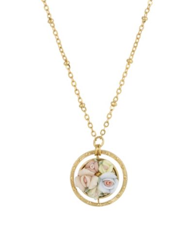 Женское круглое ожерелье 2028 Gold Tone Yellow Porcelain Flower Drop