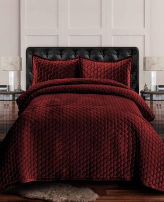 Tribeca Living Lugano Honeycomb Velvet 3-Piece Quilt Set, Queen