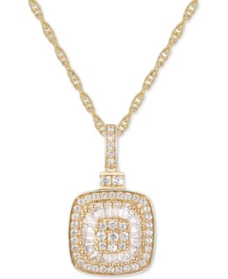 Подвеска-ожерелье Diamond Baguette Square Cluster 18" в 14k Gold