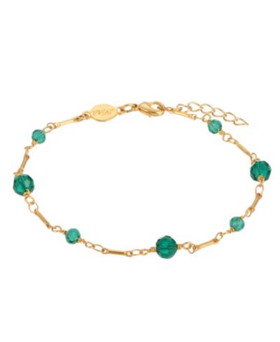 Women's Gold-Tone Green Beaded Chain Anklet