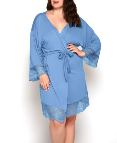 Olivia Plus Size Мягкая вискозная роба с кружевом и завязками на талии