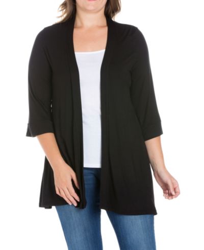 24seven Comfort Apparel Plus Size Elbow Length Open Front Cardigan Sweater