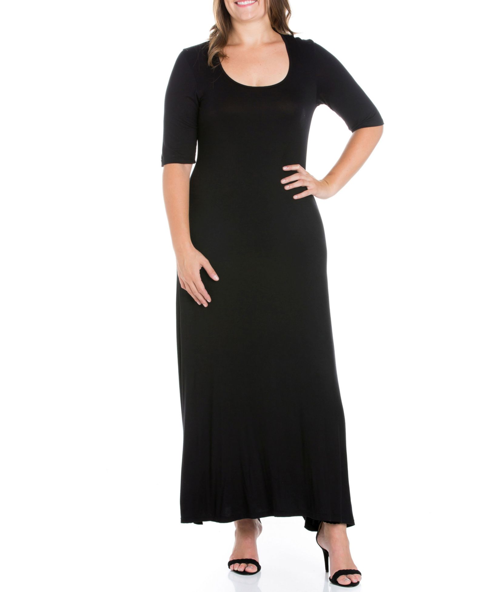 24seven Comfort Apparel Plus Size Elbow Length Sleeve Maxi Dress