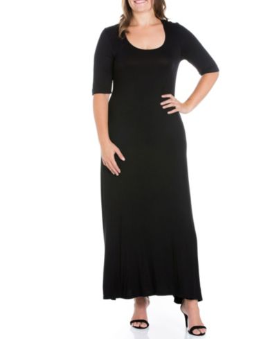 24seven Comfort Apparel Plus Size Elbow Length Sleeve Maxi Dress