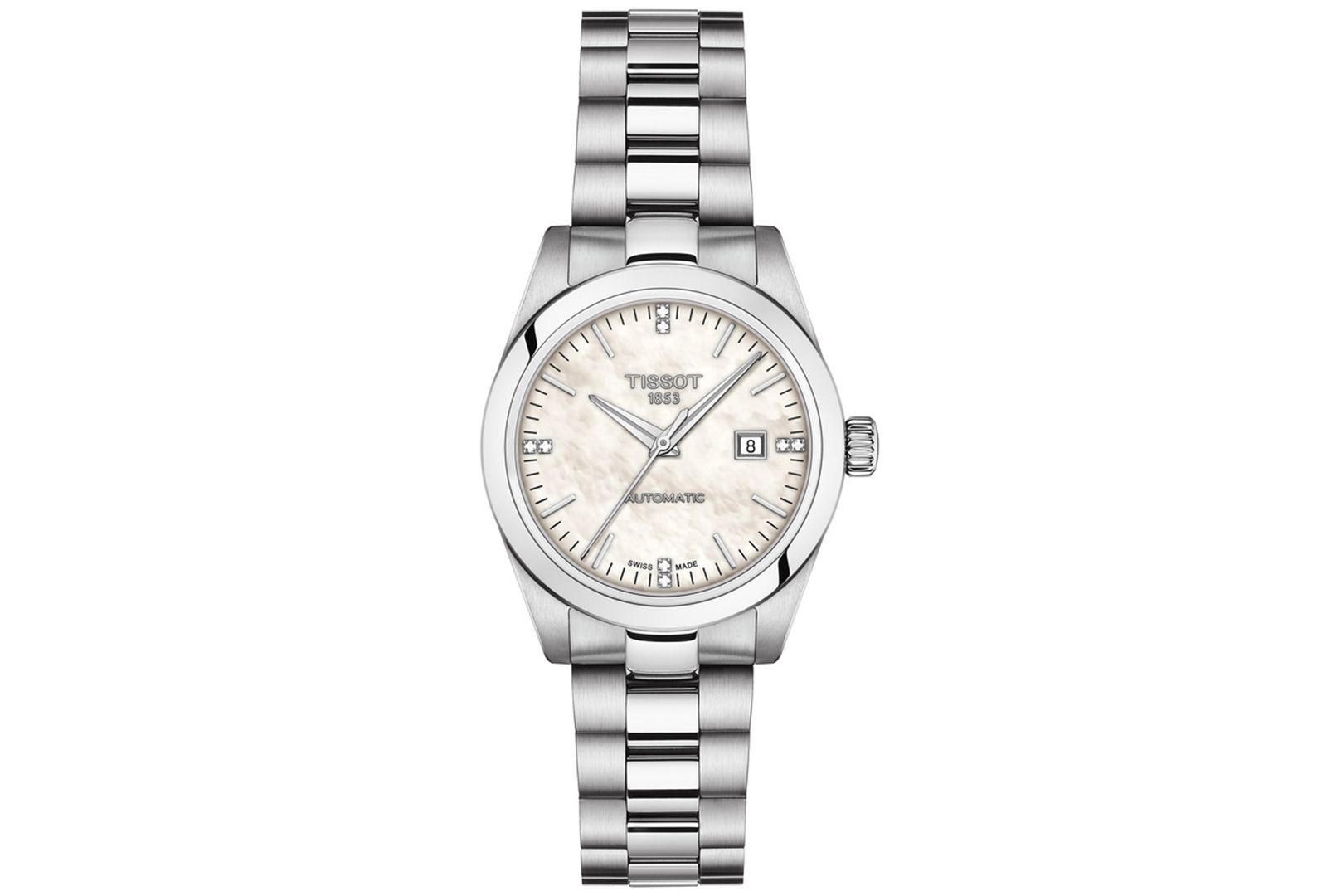 Tissot Women's Swiss Automatic T-My Lady Diamond Accent Stainless Steel Bracelet Watch 29mm Gift Set