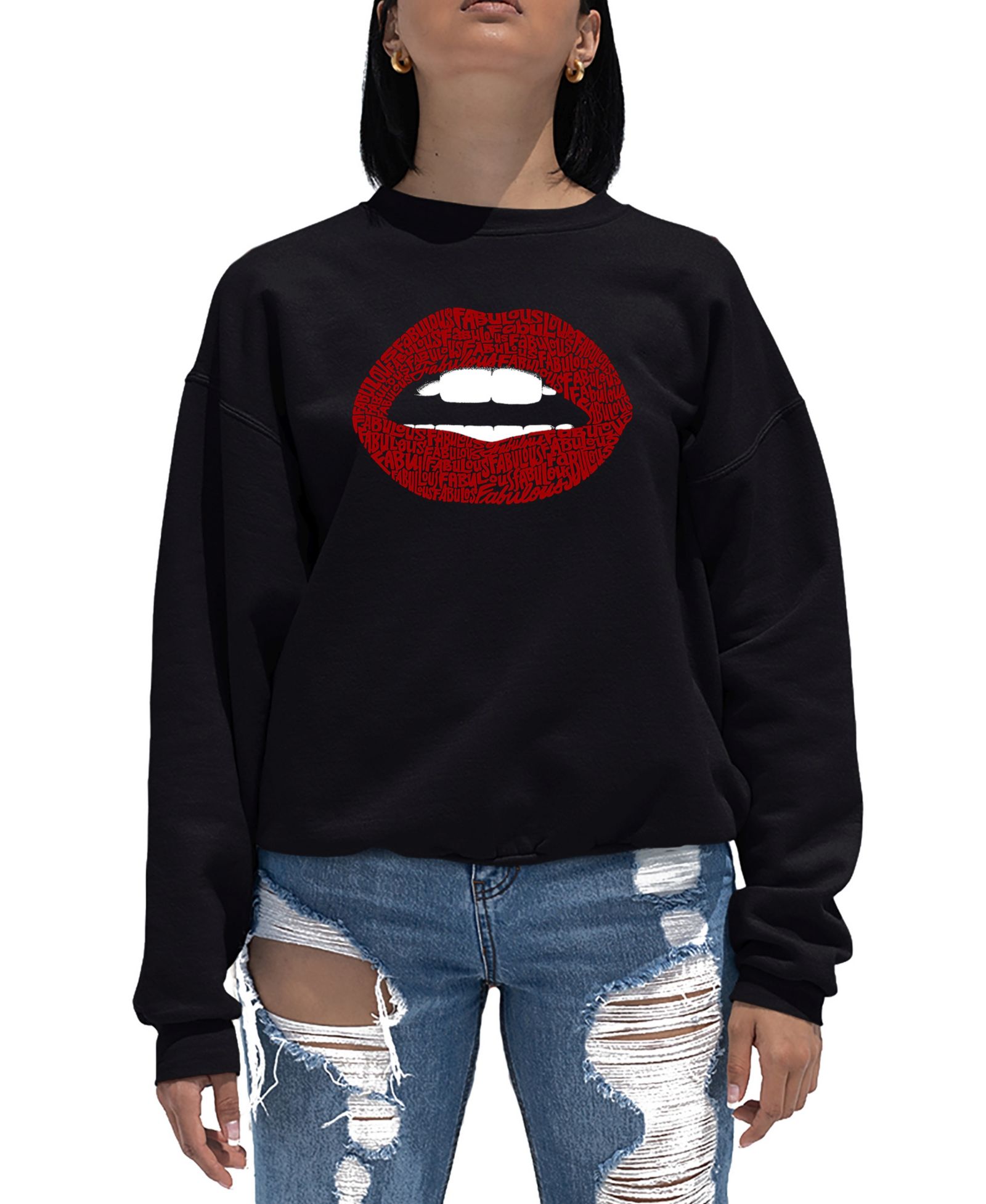 Женская толстовка Women's Word Art Crewneck Fabulous Lips
