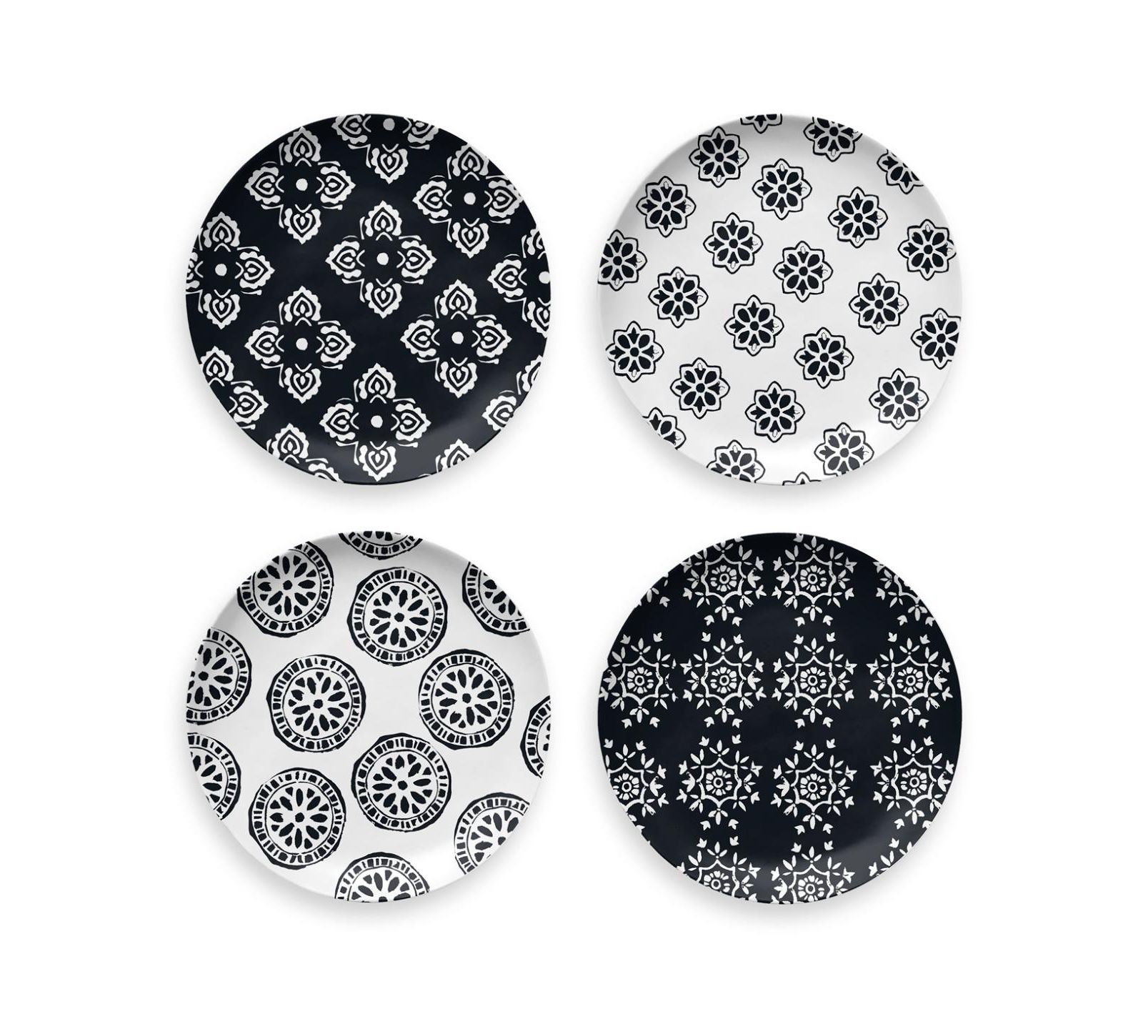 Тарелки для салата Abode Homewares Black Medallion Melamine, набор из 4 шт