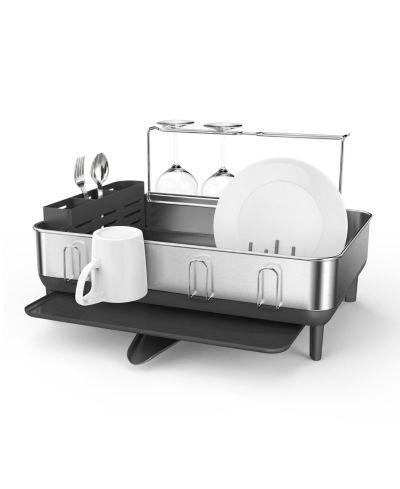 Simplehuman Steel Frame Kitchen Dish Drying Rack with Swivel Spout Drain