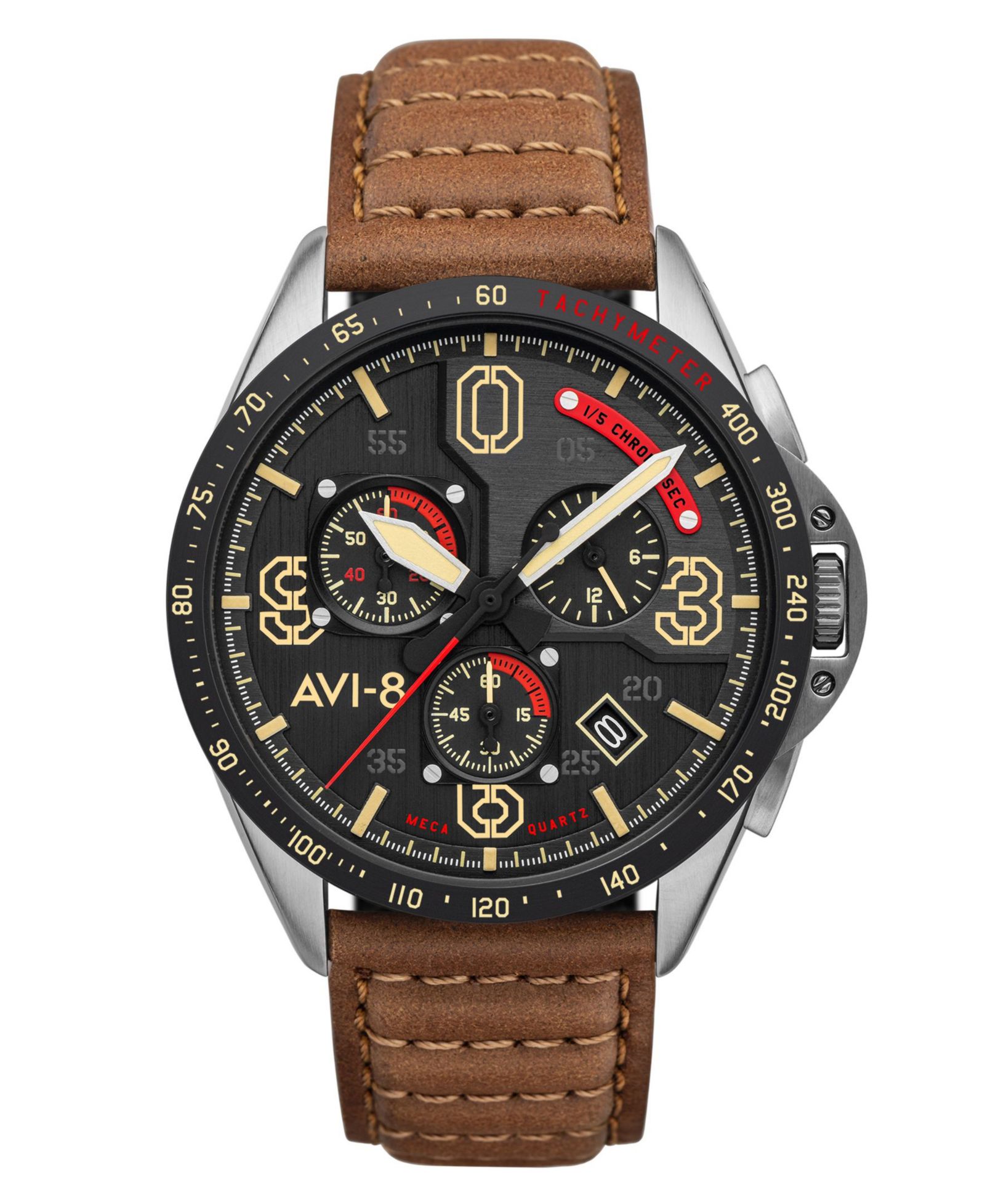 Мужские часы Avi-8 P-51 Mustang Blakeslee Chronograph Bronze Oak Brown Genuine Leather Strap, 43mm