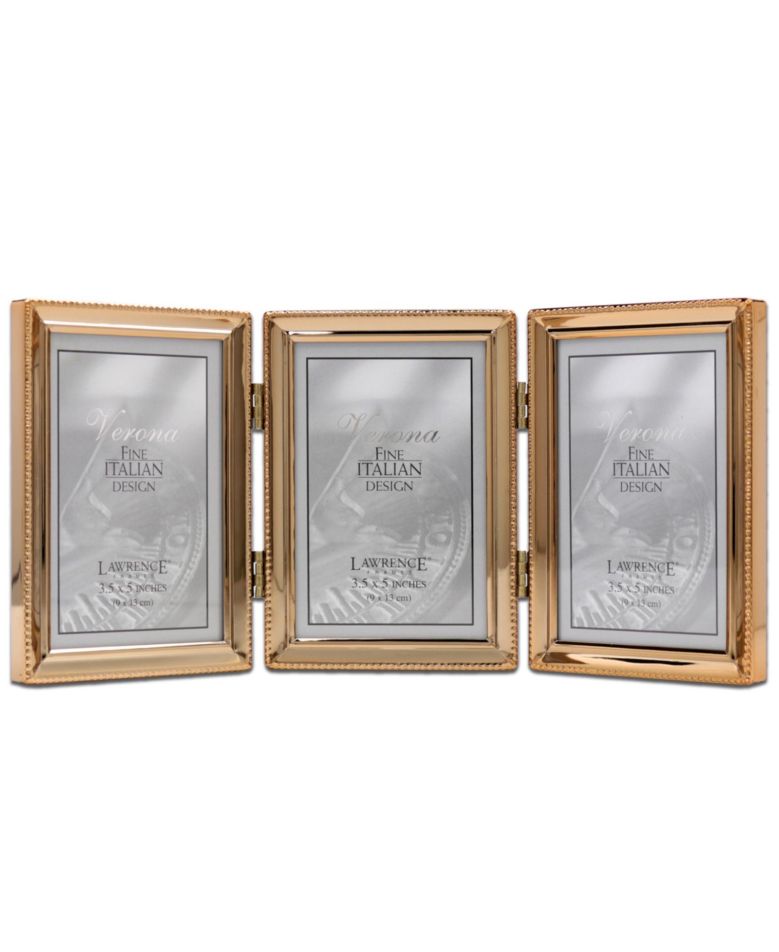 Lawrence Frames тройная рамка для фотографий из полированного металла с бисерной каймой, 3.5" x 5"
