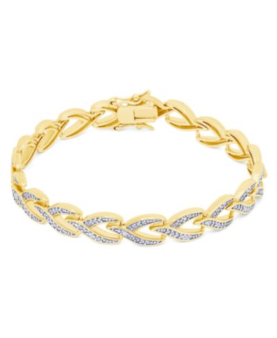 Diamond Accent 'V' Link Bracelet in Silver Plate or Gold Plate