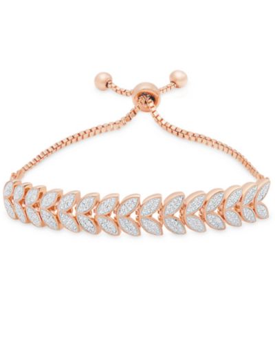 Diamond Accent Leaf Bolo Adjustable Bracelet