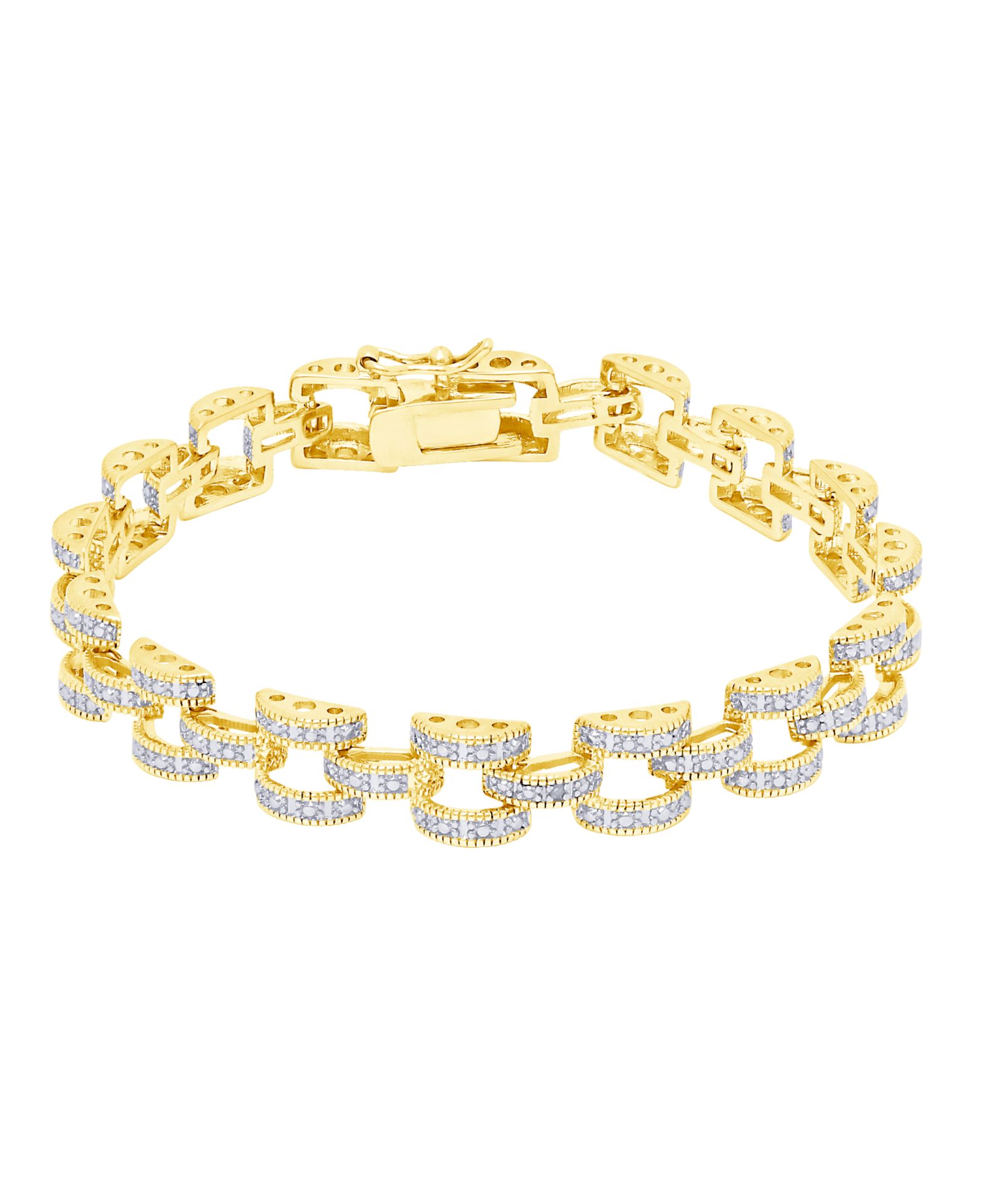 Diamond Accent Panther Link Bracelet in Silver Plate or Gold Plate