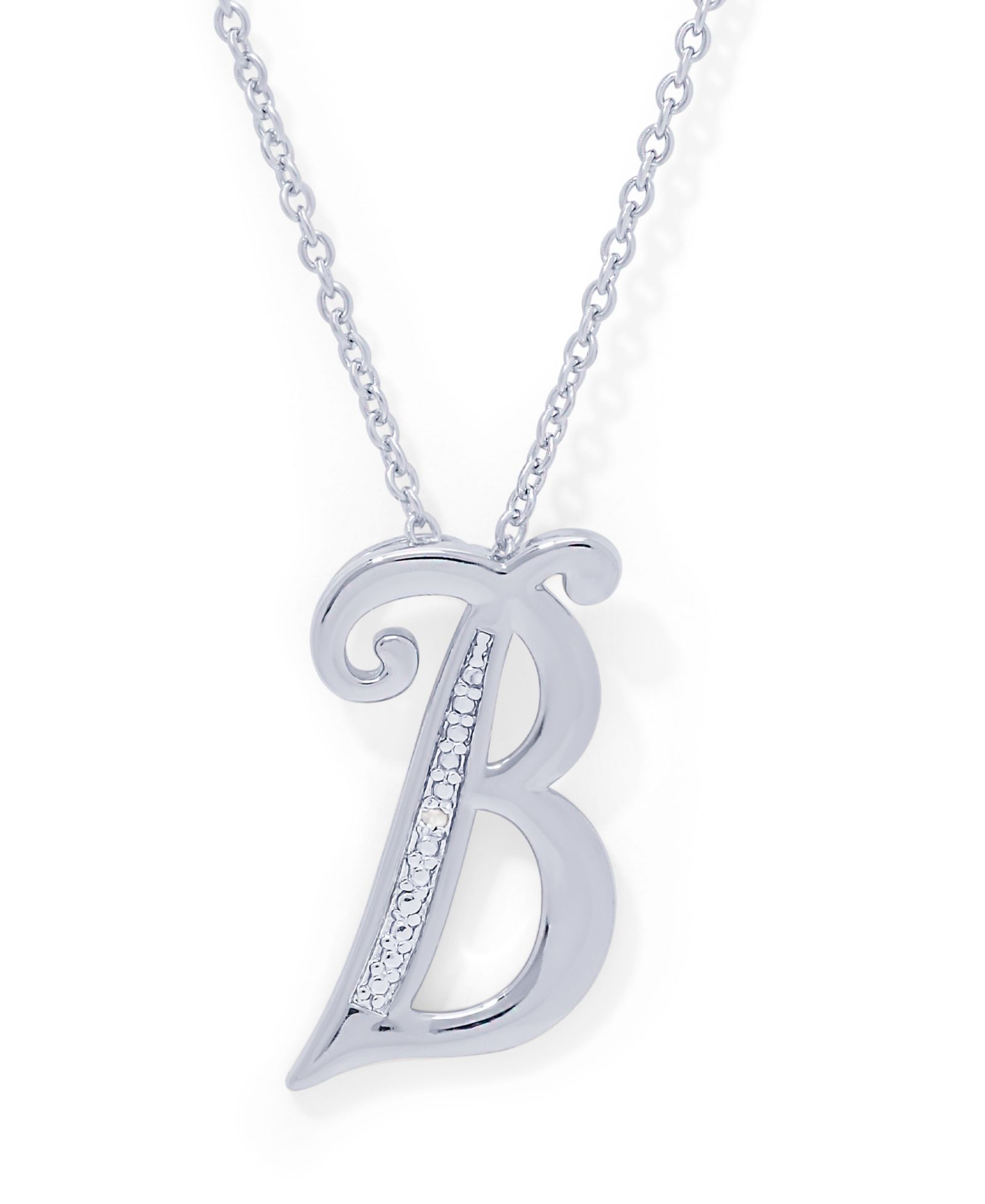 Diamond Accent Initial Pendant Necklace 18" in Silver Plate