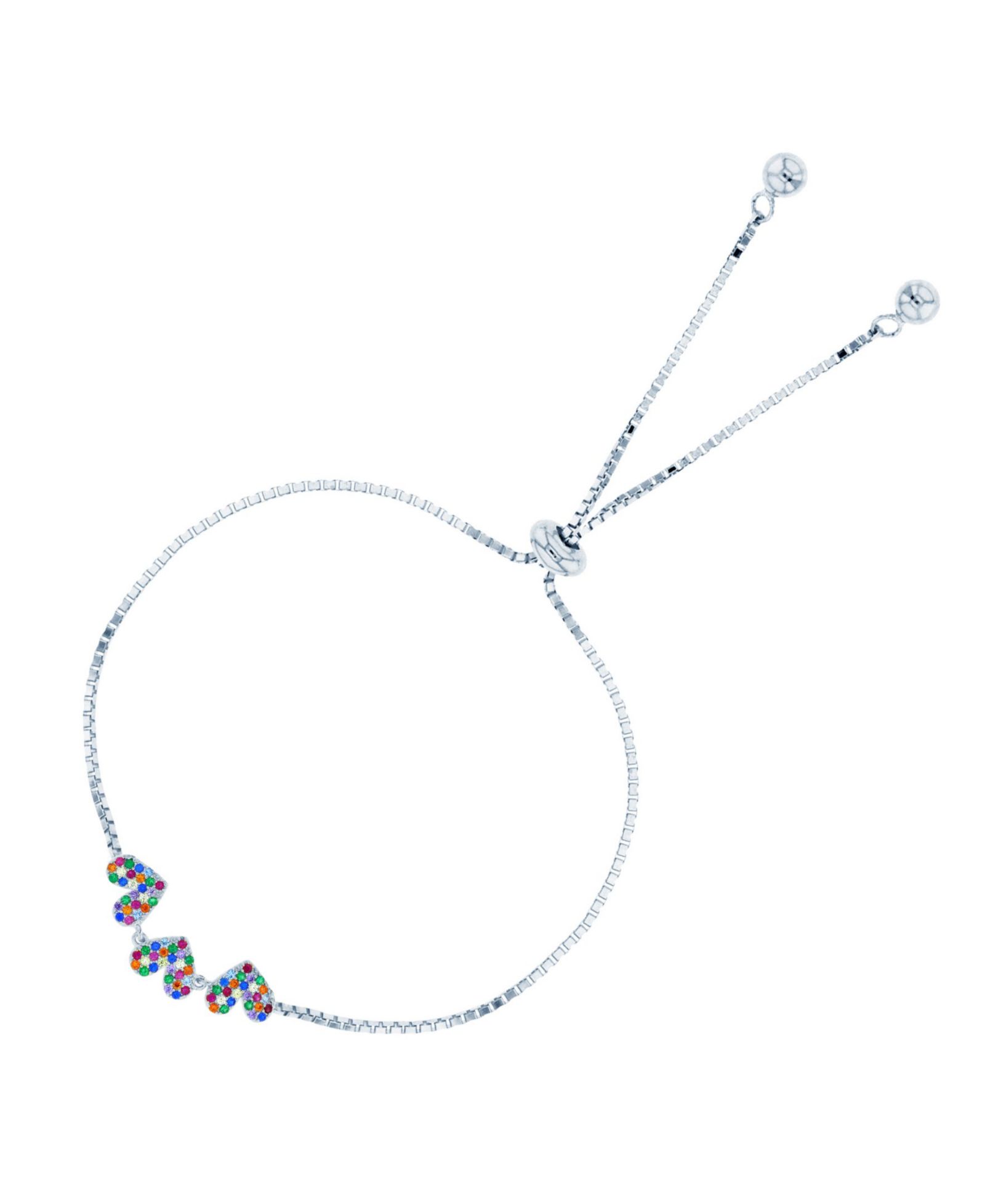 Cubic Zirconia Micro Pave Triple Hearts Adjustable Bolo Bracelet in Sterling Silver (Also in 14k Gold Over Silver)