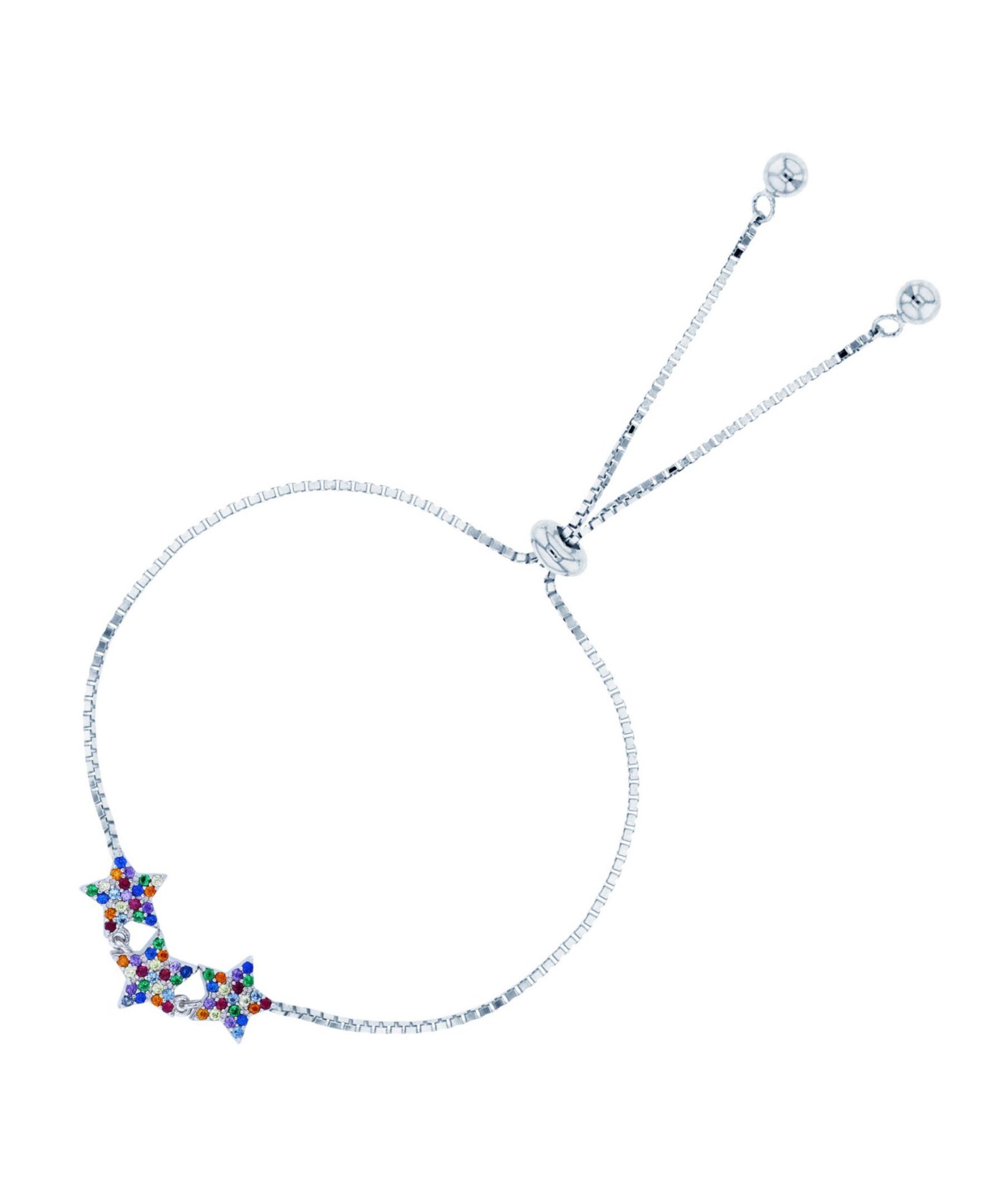 Cubic Zirconia Triple Star Adjustable Bolo Bracelet in Sterling Silver (Also in 14k Gold Over Silver)