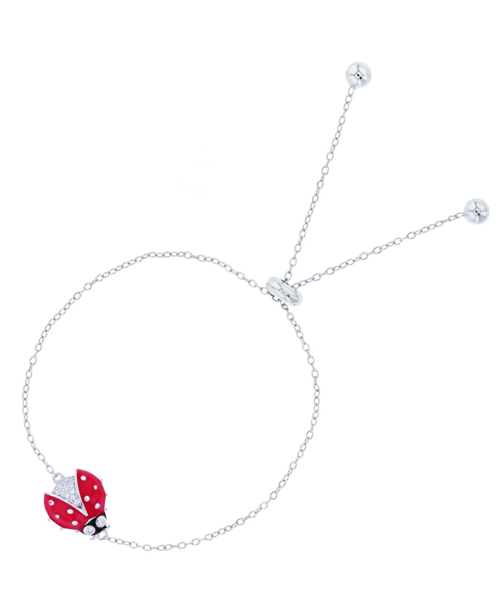 Браслет с кулоном Cubic Zirconia Enamel Lady Bug, серебро, регулируемый