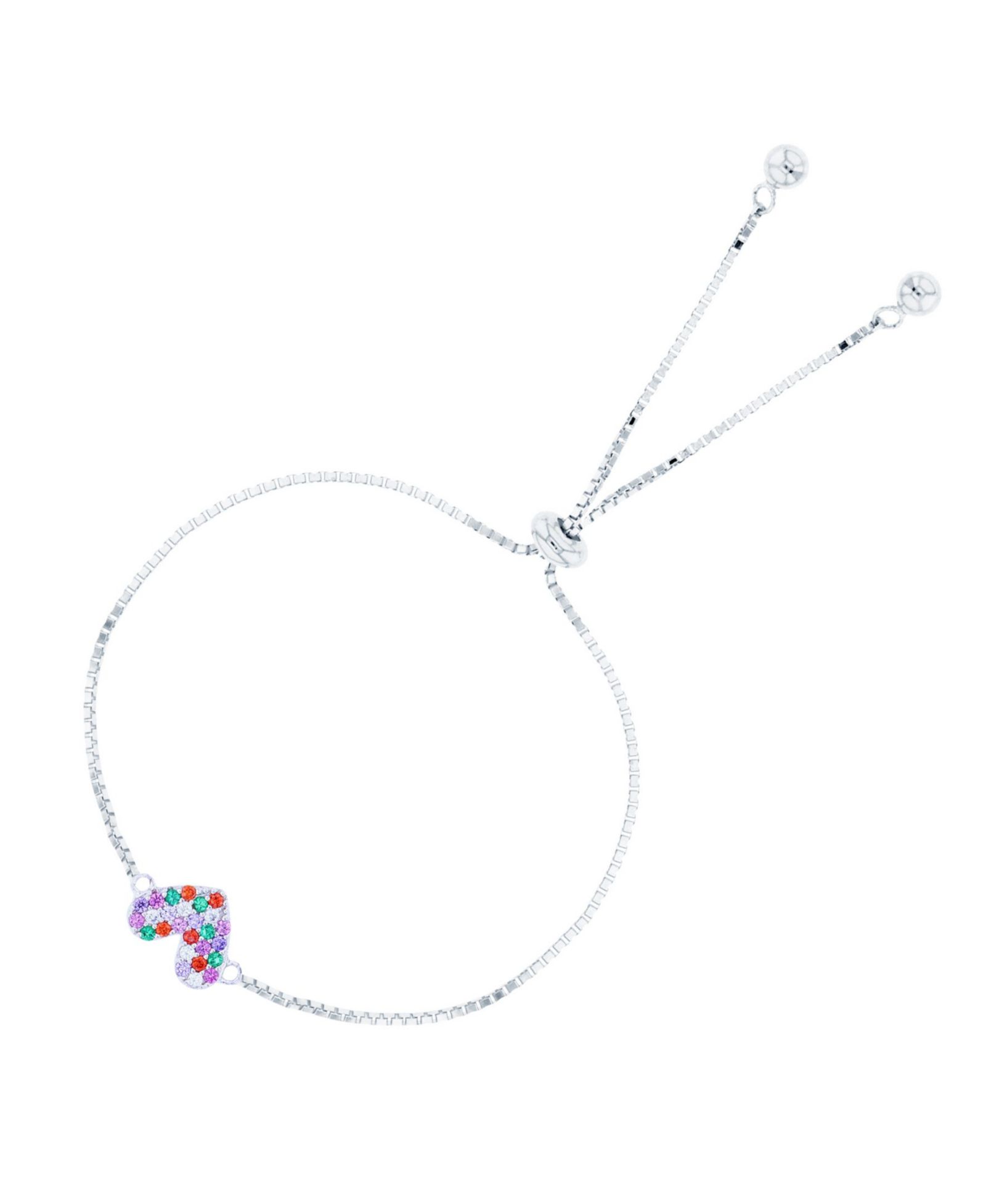 Cubic Zirconia Micro Pave Heart Adjustable Bolo Bracelet in Sterling Silver (Also in 14k Gold Over Silver)