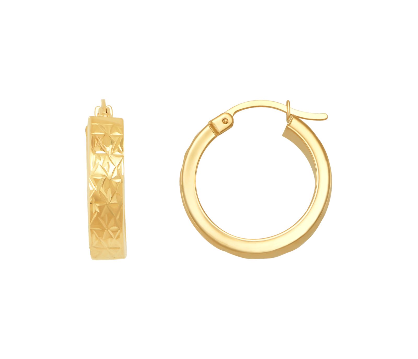 Серьги-кольца Bulova Polished and Diamond Cut Flat Round, 14K Yellow Gold, 20mm