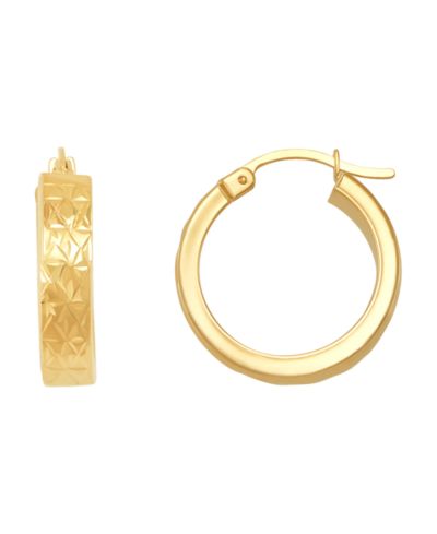 Серьги-кольца Bulova Polished and Diamond Cut Flat Round, 14K Yellow Gold, 20mm