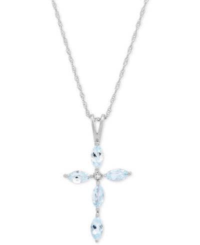 Gemstone & Diamond Accent Cross 18" Pendant Necklace in 14k White Gold