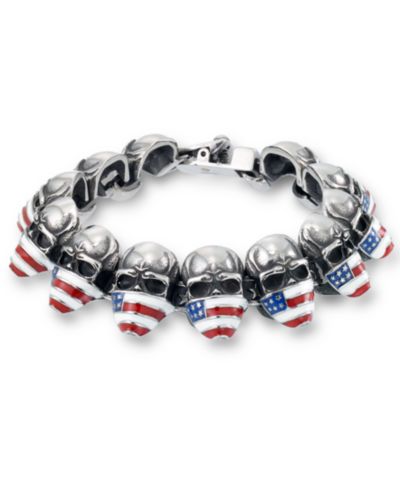 Andrew Charles by Andy Hilfiger Men's Enamel Skull Bracelet in Stainless Steel