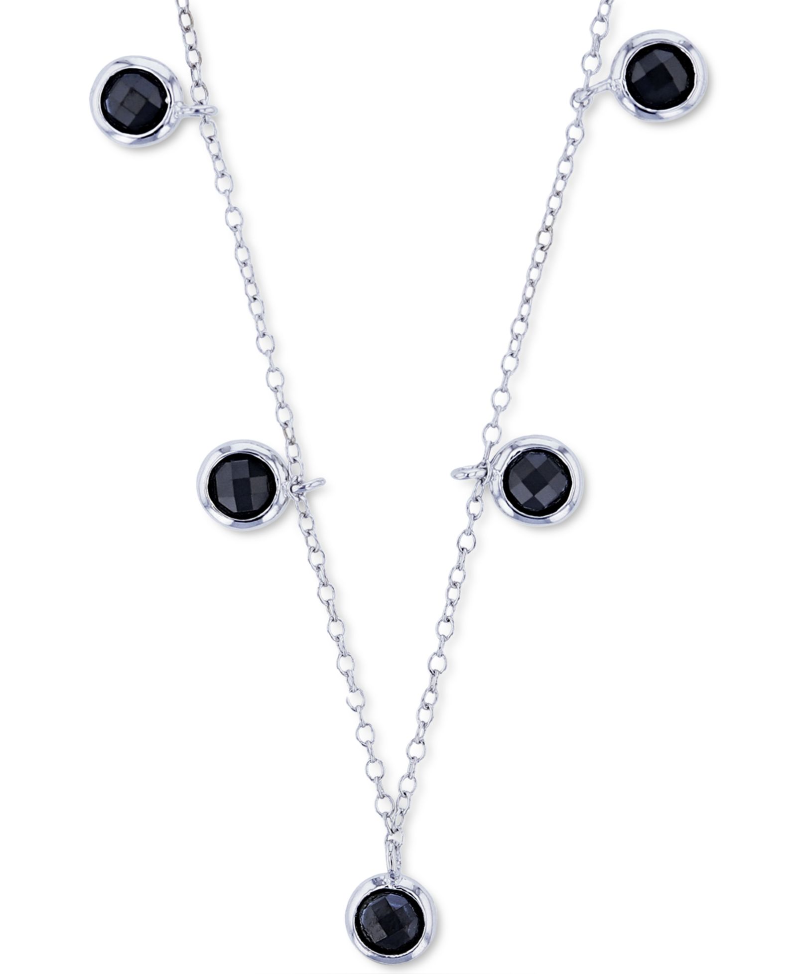 Black Spinel Bezel Dangle 18" Statement Necklace (1-3/8 ct. t.w.) in Sterling Silver