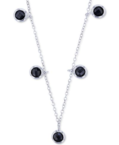 Black Spinel Bezel Dangle 18" Statement Necklace (1-3/8 ct. t.w.) in Sterling Silver