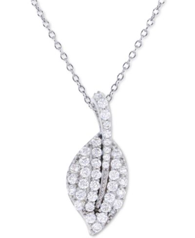 Cubic Zirconia Leaf 18" Pendant Necklace in Sterling Silver