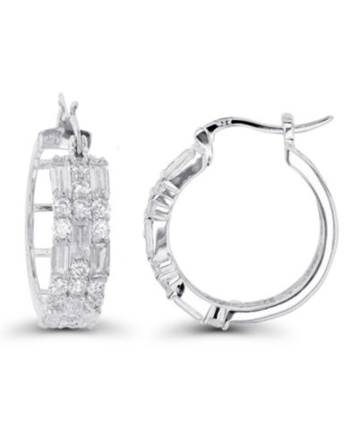 Macy's Cubic Zirconia 14K Rose Gold Round and Baguette Hoop Earrings (Also in 14k Gold Over Silver or 14k Rose Gold Over Silver)