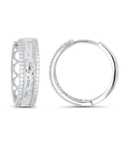 Macy's Cubic Zirconia Rhodium Plated Pave Hammered Hoop Earrings