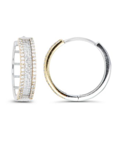 Серьги-кольца Macy's Cubic Zirconia Two-Tone Pave Diamond-Cut