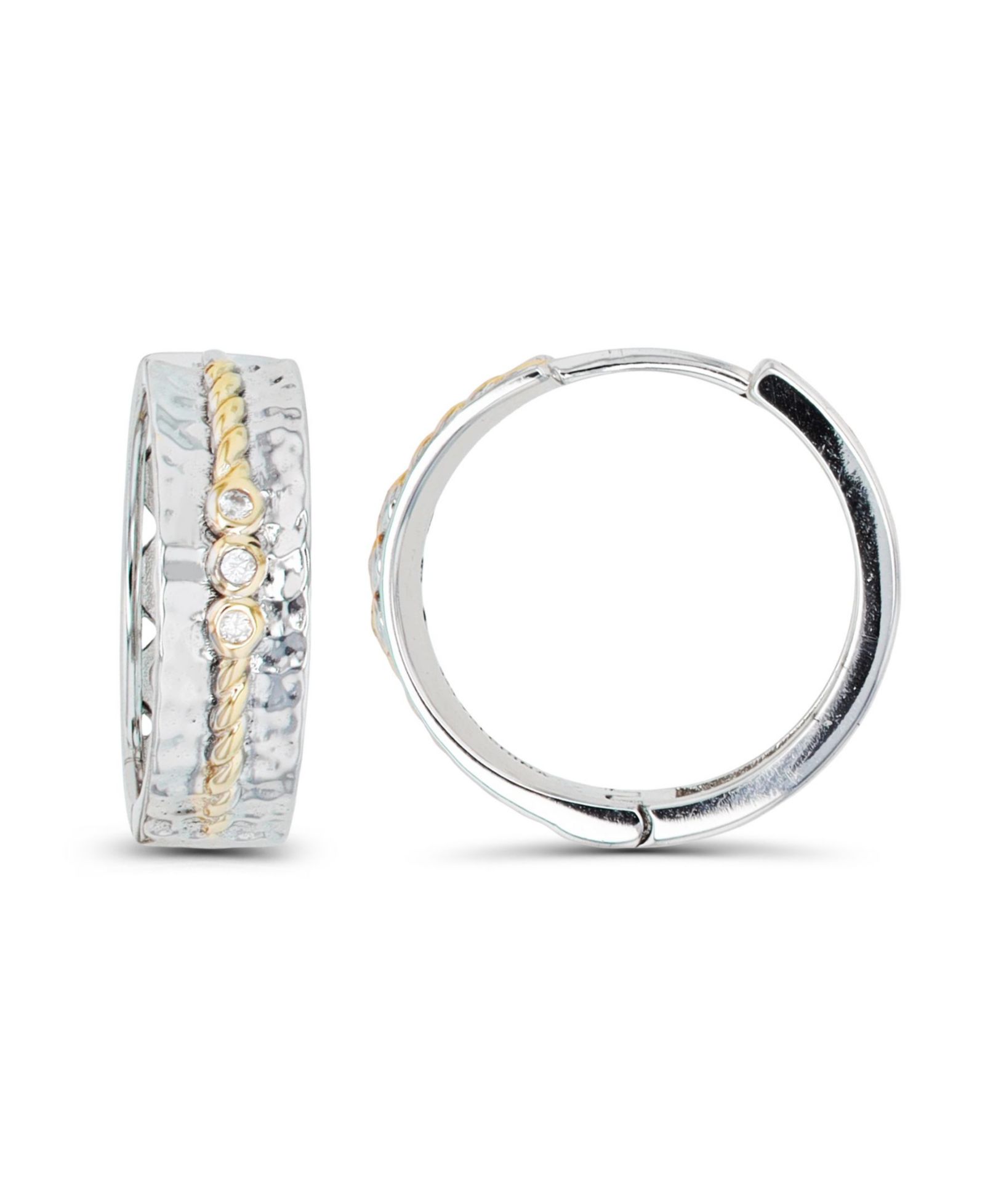Серьги-кольца Macy's Cubic Zirconia Two-Tone Hammered and Rope Design Center