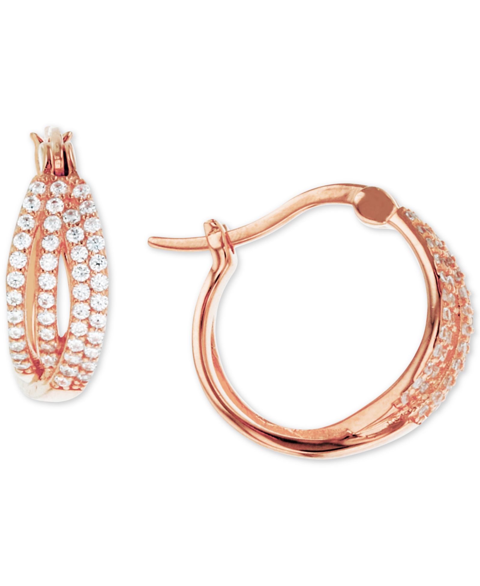 Cubic Zirconia Crossover Hoop Earrings in Sterling Silver (Also in 14k Gold Over Silver or 14k Rose Gold Over Silver)